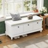 Classic Storage Bench with Cushioned Seat and Three Drawers for Entryway and Living Room - White - MDF