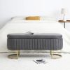 Storage Bench Bedroom Bench, Velvet Oval Upholstered End of Bed Bench with Golden Metal Legs, Grey