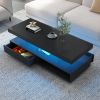 LED Coffee Table with Storage, Modern Center Table with 2 Drawers and Display Shelves, Accent Furniture with LED Lights for Living Room - Black