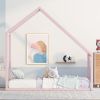 Twin Size Metal House Bed Kids Bed, Pink - as pic