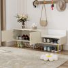 Modern Shoe Storage Bench with Hidden Storage and Upholstered Cushions for Bedside,Living Room and Entryway - Antique White - MDF+Metal