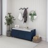 Storage Bench with 3 Shutter-shaped Doors,Shoe Bench with Removable Cushion and Hidden Storage Space - Antique Navy - MDF