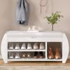 Retro Multifunctional Storage Bench with Cushion and Curved Side Panel for Entrance and Living Room - Antique White - MDF