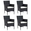 5 Piece Patio Dining Set with Cushions Poly Rattan Black - Black