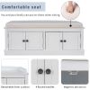 Storage Bench with 4 Doors and Adjustable Shelves,Shoe Bench with Removable Cushion for Living Room,Entryway - White - Solid Wood