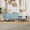 Modern Shoe Storage Bench with Hidden Storage and Upholstered Cushions for Bedside,Living Room and Entryway - Light Blue - MDF+Metal