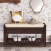 Shoe Rack with Cushioned Seat and Drawers,Multipurpose Entryway Storage Bench - Espresso - Solid Wood