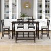 6-Piece Counter Height Dining Table Set Table with Shelf 4 Chairs and Bench for Dining Room - Espresso