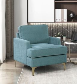 Modern Comfort Accent Chair 1pc Peacock Color Chenille Upholstery Gold Finish Metal Legs Living Room Furniture Durable Plywood - as Pic