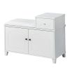White Shoe Storage Bench Cabinet with Fireproof PU Cushion, Double Doors and Movable Drawer Wood for Door Entrance - as Pic