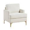 Modern Comfort Accent Chair 1pc Beige Chenille Upholstery Gold Finish Metal Legs Living Room Furniture Durable Plywood - as Pic