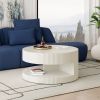 31.5'' Round Coffee Table,Modern Center Table with Storage,Vertical Stripe Design Coffee Table for Living Room,Bedroom(White) - as Pic