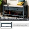 Shoe Rack with Cushioned Seat and Drawers,Multipurpose Entryway Storage Bench - Antique Navy - Solid Wood