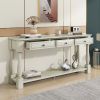 Console Table 63" Long Console Table with Drawers and Shelf for Entryway,Hallway,Living Room - Antique White - Solid Wood