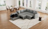 84.7" Sectional Sofa Convertible Pull-out Sofa Bed L-shaped Sofa U-shaped Sofa with a Movable Storage Ottoman for Living Room, Gray - as Pic