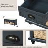 Rustic Storage Bench with 3 Drawers and 3 Rattan Baskets,Shoe Bench for Living Room,Entryway - Antique Navy - Solid Wood
