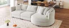 U_STYLE Three Indoor Cushioned Combination Sofas with Three Pillows and Curved Seat