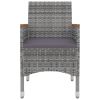 7 Piece Patio Dining Set with Cushions Poly Rattan and Glass - Gray