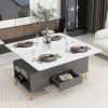 Modern Lift Top Coffee Table Multi Functional Table with Drawers - White+gray - MDF+Steel