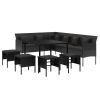 6 Piece Patio Dining Set with Cushions Black Poly Rattan - Black