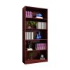 Five shelf wooden bookcase display cabinet with bottom front molding mahogany - as Pic