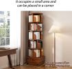 Rotating Bookshelf, 360 Display Corner Bookshelf for Small Space, 6 Tier Bookcase Storage Rack with Wheels, Wood Narrow Organizer, Walnut Brown