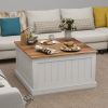 31.5" Farmhouse Coffee Table, Square Wood Center Table with Hinged Lift Top, Rustic Cocktail Table with Large Hidden Storage Compartment-White