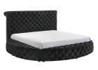 Luxurious 1pc Glam Queen Tufted Headboard Upholstered Storage Round Bed Black Footboard Storage Wooden Bedroom Furniture - as Pic