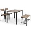 4 Pieces Rustic Dining Table Set with 2 Chairs and Bench - Gray