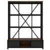 3-Shelf Metal Bookcase with Drawers for Home Office, Open Bookcase, Vintage Industrial Style Bookcase with LED,Vintage wood color - as Pic