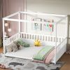 Full Size Canopy Bed Frame with Guardrails for Kids,Floor Bed Full with Four Poster Design(Full,White)