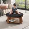 Modern Large Round Ottoman Coffee Table 2-Tier Oversized Button Tufted Ottoman with Wood Shelf Storage  - Black+Brown - Rubber Wood