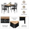 5 Pieces Dining Set Wood Metal Table and 4 Chairs with Cushions - Black