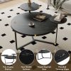 Modern coffee table with two display shelves, Black Faux marble surfaces, Tripod-inspired base,Rounded tabletop edges - Matte Black - MDF