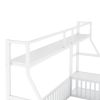 Full Size Floor Bed Frame with Safety Fence, Metal Floor Bed with Desk and Storage Shelves, Playhouse for Kids, White - as Pic