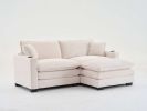L Shape Sofa Couch with USB and cup holder, corduroy striped fabric 2-seater sofa with 1 footstool, beige