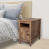 Modern Farmhouse Nightstand Set of 2; Wooden Bedside End Table with Switchable Door; Open Shelf; Hidden Storage- Brown