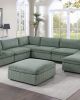 Sage Color 8pc Modular Sectional Set Corduroy Upholstery Couch 3x Corner wedge, 3x Armless Chairs 2x Ottomans Living Room Furniture - as Pic
