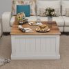 31.5" Farmhouse Coffee Table, Square Wood Center Table with Hinged Lift Top, Rustic Cocktail Table with Large Hidden Storage Compartment-White