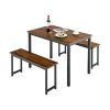 3 Pieces Dining Table Set with 2 Benches for Dining Room Kitchen Bar - PB