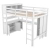 Wood Loft Bed with Cabinet and Bookshelf, Full Size Loft with Wardrobe and Desk for Kids,White (Expect Arrival Date 2024/8/25) - as Pic