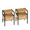 Set of 2, 15.75" Rattan End table with drawer, Modern nightstand, metal legs,side table for living room, bedroom,natural - as Pic