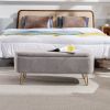 Grey Storage Ottoman Bench for End of Bed Gold Legs, Modern Grey Faux Fur Entryway Bench