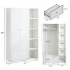 Bedroom Armoire, Wardrobe Armoire Closet, Drawers and Shelves, Handles, Hanging Rod, for Bedroom , White - as picture