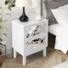 FCH 45*30*60cm MDF Spray Paint, Smoked Mirror, Two-Drawn Carving, Bedside Table, White - as picture