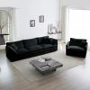 Modern Sofa Couch, 3 Piece Set Extra Deep Seat Sectional Sofa, Oversized Sofa, 3 Seat Sofa, Loveseat and Single Sofa, Black Chenille - as Pic