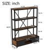 3-Shelf Metal Bookcase with Drawers for Home Office, Open Bookcase, Vintage Industrial Style Bookcase with LED,Vintage wood color - as Pic