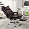 Contemporary Office Chair Upholstered 1pc Comfort Adjustable Chair Relax Office Chair Work Brown Leatherette Padded Armrests - as Pic