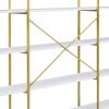 74.8 Inch 5 Tiers Office Bookcase Bookshelf, Display Shelf with Round Top, X Bar Gold Frame - Golden+White
