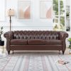 84.65" Rolled Arm Chesterfield 3 Seater Sofa. - Dark Brown
